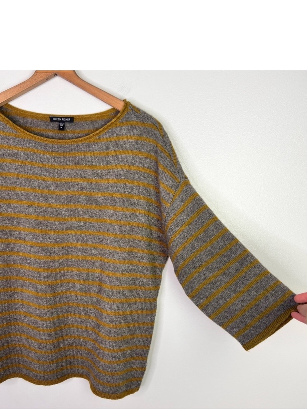 Eileen Fisher Yellow and Grey Stripe Wool/Yak Sweater - Picture 4 of 8